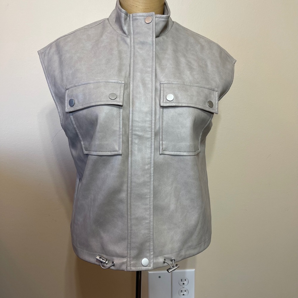 BAGATELLE COLLECTION New York‎ Women's Faux Leather Vest S Mock Neck Zip Pockets